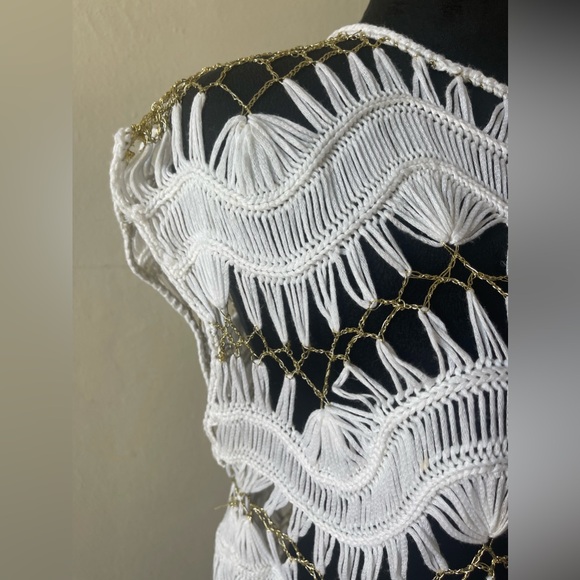 Venus white crotched/gold thread chain look swim cover up, size med, like new - Picture 2 of 8